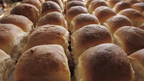 Lots of hot fresh bread, close-up Stock Footage 116270228