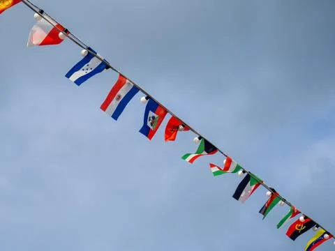 Lots of little state flags.   Countries of the world. Coats of arms and fla.. Stock Photos