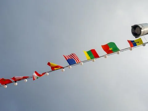 Lots of little state flags.   Countries of the world. Coats of arms and fla.. Stock Photos