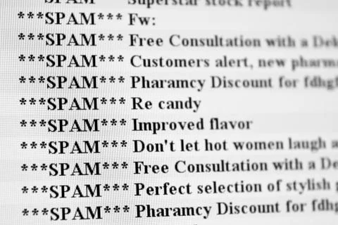 Lots of mails marked as spam on a computer screen. Stock Photos