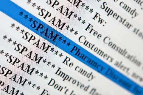 Lots of mails marked as spam on a computer screen. Stock Photos