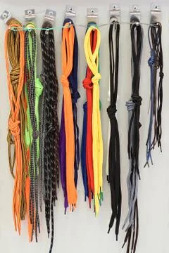 Lots of multi-colored shoelaces Stock Photos