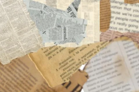 Lots of old newspapers on horizontal surface. Background texture, top view,.. Stock Illustration