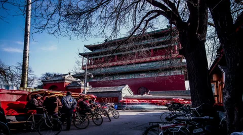Lots of pedicab drivers wait for guest near Drum Tower Stock-Footage 36450181
