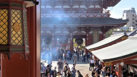 Lots of people inside the Senso-ji Temple in Tokyo Japan Stock Footage 121437936