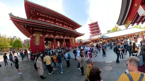 Lots of people inside the Senso-ji temple in Tokyo Japan Stock Footage 129279698