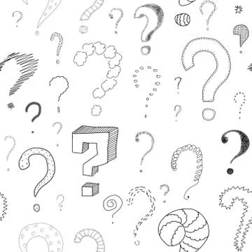 Lots of question marks on white board, seamless pattern Stock Illustration
