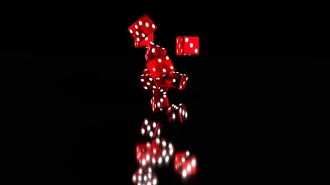 Lots of red dices rolling on black gambling table Stock Footage 111068023