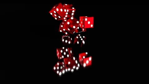 Lots of red dices rolling on black gambling table Stock Footage 111069021