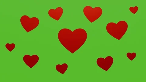 Lots of red hearts are beating on the green screen. 2d animation motion design Stock Footage 281016923