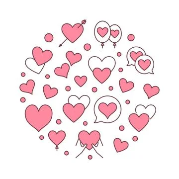 Lots of red hearts in round shape vector illustration Stockillustratie
