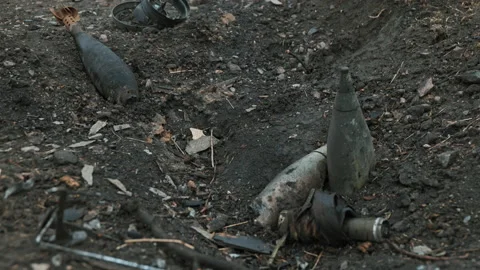 Lots of Russian shells lying in a Ukrainian city Видео 200787516