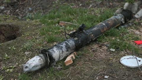 Lots of Russian shells lying in a Ukrainian city 動画素材 200915264