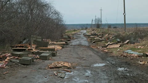 Lots of Russian shells lying in a Ukrainian city 動画素材 200916322