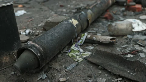 Lots of Russian shells lying in a Ukrainian city 動画素材 200916572