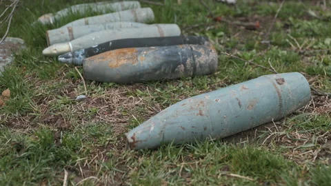 Lots of Russian shells lying in a Ukrainian city 動画素材 200916619
