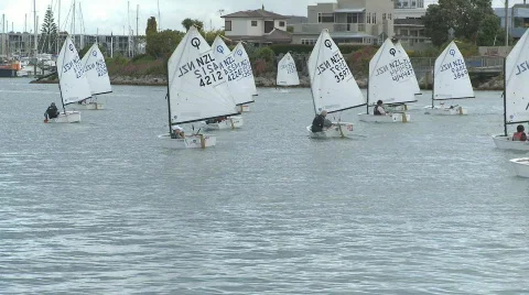 Lots of small racing yachts Stock Footage 572392