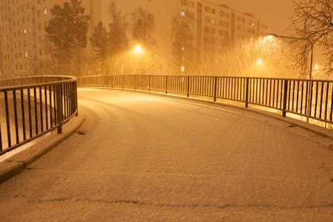 Lots of snowfall and empty walkway Stock Photos