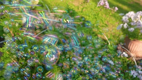 Lots of soap bubbles in summer Stock Footage 318463499