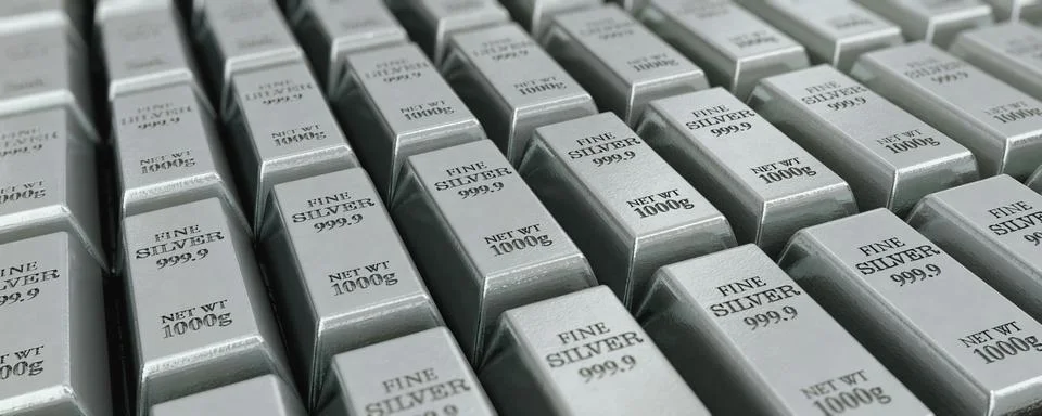 Lots of stacked silver bars Stock Illustration