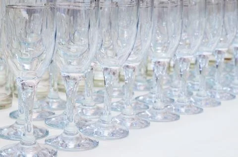 Lots of stemwares on buffet table Foto stock