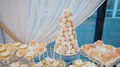 Lots of sweet cakes on the buffet table Video stock 148158219