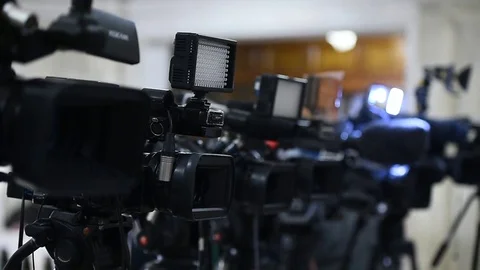 Lots of television cameras in a row broadcasting a live event 스톡 동영상 71817609