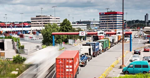 Lots Of Trucks At A Toll Station, 4K Stock Footage