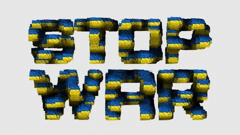 Lots of Ukraine flags is coming together to STOP WAR title 2 Video stock 172136558