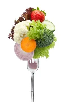 Lots of vegetables on fork Foto stock