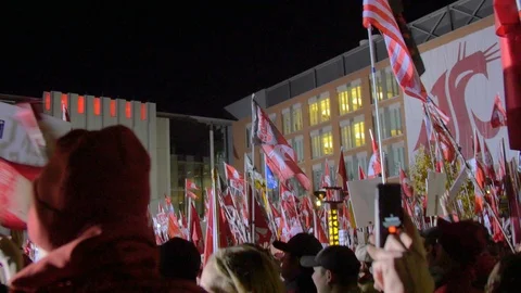 Lots of Washington State University flags before ESPN College Gameday Stock Footage 106654714