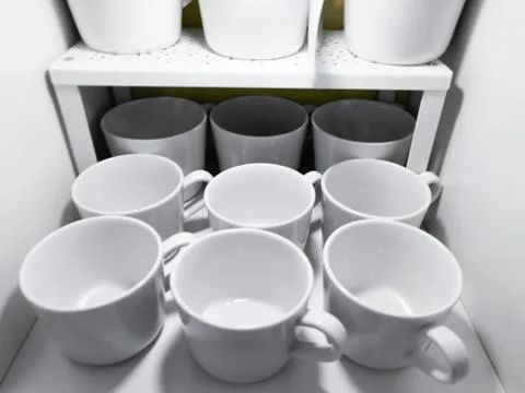 Lots of white cups. Top view on many stacked in rows of empty clean white cup Stock Photos