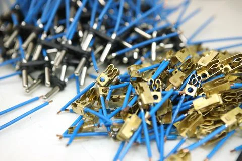 Lots of wires with internal socket clip. Plug holder from the inside. Stock Photos
