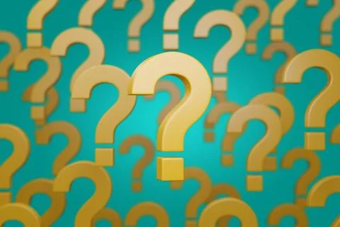 Lots of yellow solid question marks. 3d illustration. Illustrazione stock