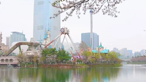 Lotte World Theme Park Attractions Beside Seokchon Lake in Seoul South Korea Stock Footage 336838870