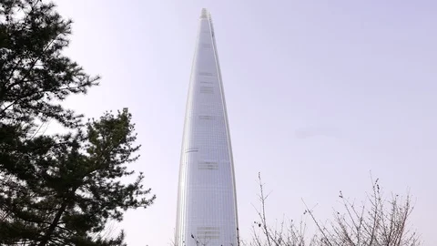 Lotte World Tower against sky, Seoul, South Korea Stock Footage 93366906