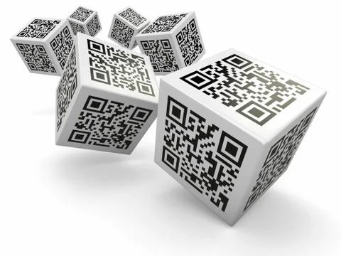Lottery. qr code cubes as dice. 3d Stock Illustration