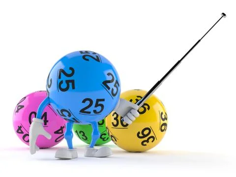 Lotto ball character aiming with pointer stick Stock Illustration