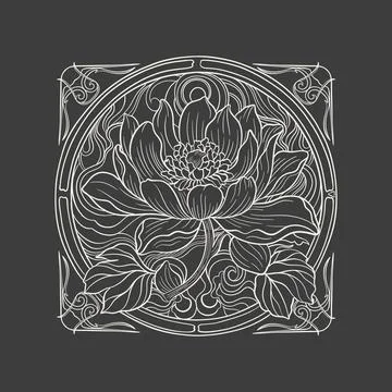 Lotus and leaf sketch with fine graceful lines. Isolated flower on background Stock Illustration