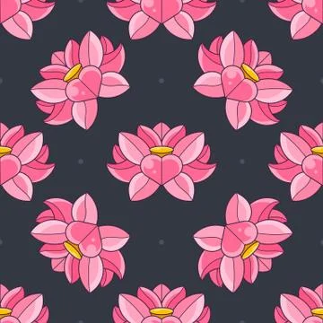 Lotus Background. Floral Pattern With Water Lilies. Seamless Nenuphar Cute Ba Stock Illustration