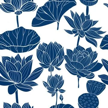 Lotus floral background seamless pattern. Stock Illustration