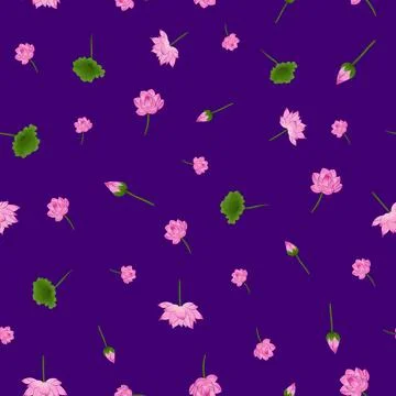 Lotus floral vector pattern design on dark purple background Stock Illustration