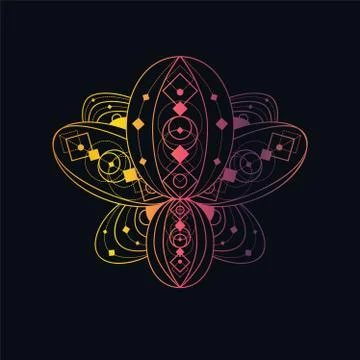 Lotus flower with geometric pattern vector linear illustration Stock Illustration