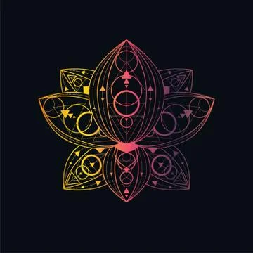 Lotus flower with geometric pattern vector linear illustration Stockillustratie