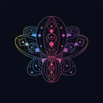 Lotus flower with geometric pattern vector linear illustration Stock Illustration