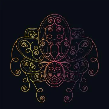 Lotus flower with geometric pattern vector linear illustration 스톡 일러스트