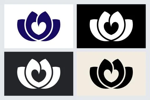 Lotus Flower Heart Logo Vector Set Stock Illustration
