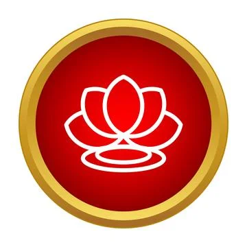 Lotus flower icon on red circle with gold border Stock Illustration