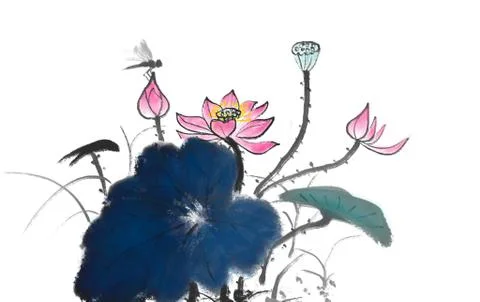 Lotus flower ink painting Stock Illustration