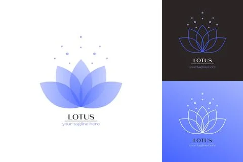 Lotus flower logo. Abstract gradient line floral zen elements with blossom and Stock Illustration